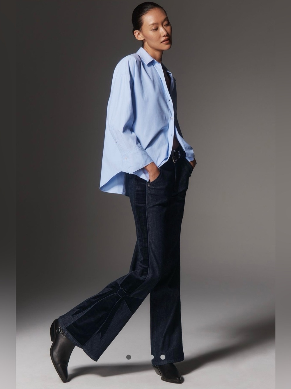Maeve bow peep high rise flare jeans
